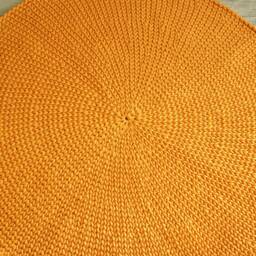 Round Orange Rug - 90 cm - Handmade Cotton Crochet Carpet - thumbnail 3