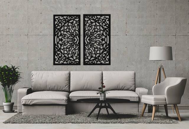 3D Stylish Wood Wall Art Decor, Moroccan Style, Openwork Ornament Picture, Living Room, Decorative Wooden Arabic Panel - image 1