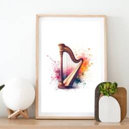 Harp Watercolour Art Print - Set Of 3 Music Artwork - Watercolor Poster Wall Musician Instrument Picture Decor Room Gift - thumbnail 2
