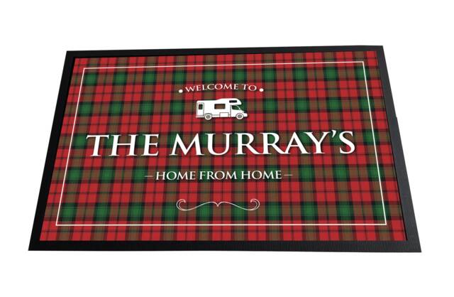 Personalized Camper Van Doormat Red Tartan Non-Slip Mat - 60 X 40cm - image 1