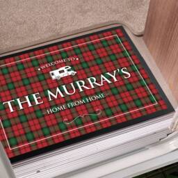 Personalized Camper Van Doormat Red Tartan Non-Slip Mat - 60 X 40cm - thumbnail 2