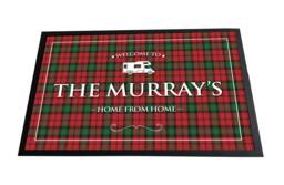 Personalized Camper Van Doormat Red Tartan Non-Slip Mat - 60 X 40cm