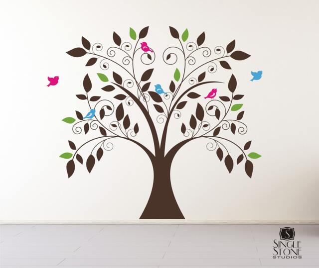 Nursery Tree Wall Decal Whimsical Vinyl Stickers, Custom Colors - image 1