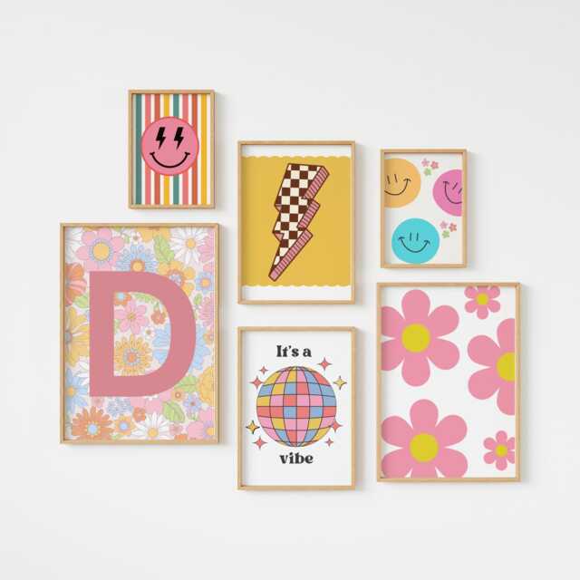 Retro Floral Girl's Room Print Set, Personalized Children's Wall Art - image 1