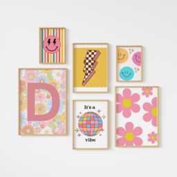 Retro Floral Girl's Room Print Set, Personalized Children's Wall Art - thumbnail 1