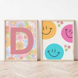 Retro Floral Girl's Room Print Set, Personalized Children's Wall Art - thumbnail 3