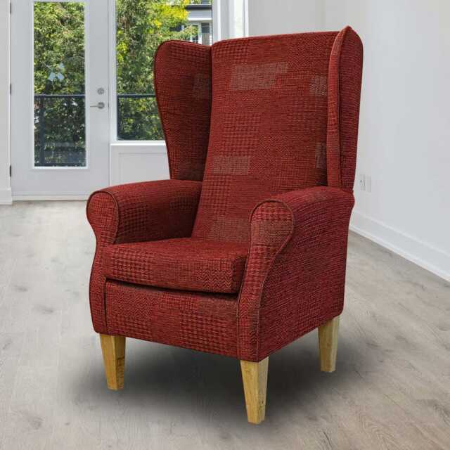 Large Red Patchwork High Back Chair - Upholstered Armchair Handmade in Britain - image 1