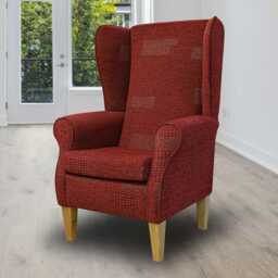Large Red Patchwork High Back Chair - Upholstered Armchair Handmade in Britain - thumbnail 1