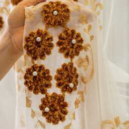 Custom Curtains Embroidered Flower With Pearl Voile Curtain Bedroom Living Room 3 Colours - thumbnail 3