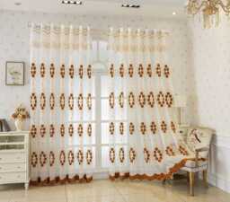 Custom Curtains Embroidered Flower With Pearl Voile Curtain Bedroom Living Room 3 Colours - thumbnail 1