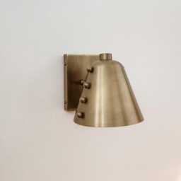 Bold Cone Brass Wall Sconce With Rivet Accents - Handcrafted Mid-Century Design Modern Home Living Lamp - thumbnail 1