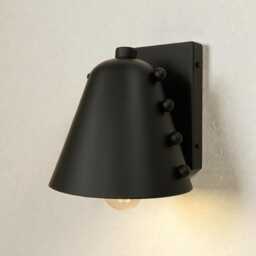 Bold Cone Brass Wall Sconce With Rivet Accents - Handcrafted Mid-Century Design Modern Home Living Lamp - thumbnail 3