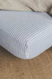 striped Linen Fitted Sheet With Deep Pockets, Handmade Breathable Bedding, Natural Mattress Cover For Modern Homes & Relaxed Sleep Spaces - thumbnail 1