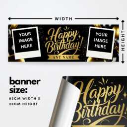 Personalised Birthday Banner With Photos & Name - Black & Gold Classic Party Decoration Custom Happy Sign For Him Or Her - thumbnail 3