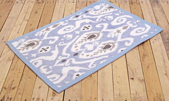 Printed Cotton Rug, Blue Color, Ikat Print, 100% Cotton, Size 24x36 Inches - image 1