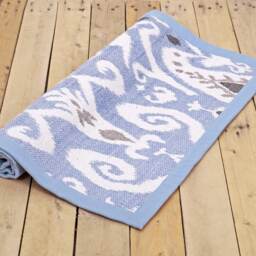Printed Cotton Rug, Blue Color, Ikat Print, 100% Cotton, Size 24x36 Inches - thumbnail 2