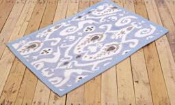 Printed Cotton Rug, Blue Color, Ikat Print, 100% Cotton, Size 24x36 Inches - thumbnail 1