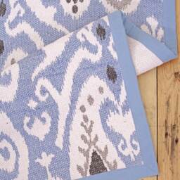 Printed Cotton Rug, Blue Color, Ikat Print, 100% Cotton, Size 24x36 Inches - thumbnail 3