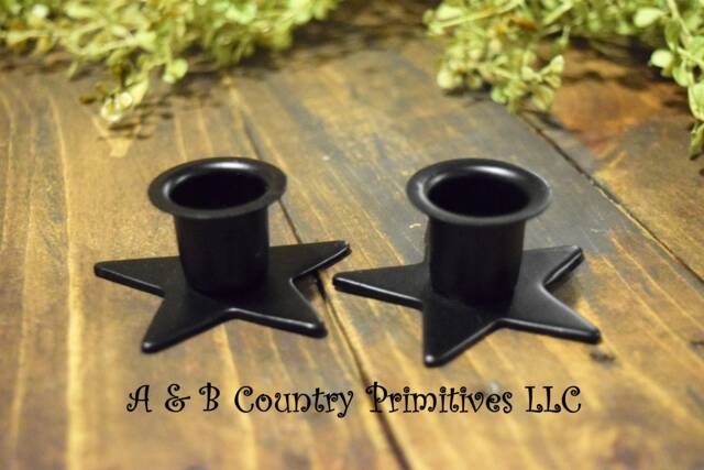 Set Of - 2 Wrought Iron Star Shape Taper Holder, Led Primitive Decor, Rustic Country Decor - image 1