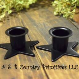 Set Of - 2 Wrought Iron Star Shape Taper Holder, Led Primitive Decor, Rustic Country Decor - thumbnail 3