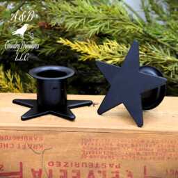 Set Of - 2 Wrought Iron Star Shape Taper Holder, Led Primitive Decor, Rustic Country Decor - thumbnail 3
