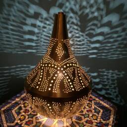 Moroccan Brass Table Lamp, Handmade Custom Light, Contemporary Traditional Solid Home Decor - thumbnail 2