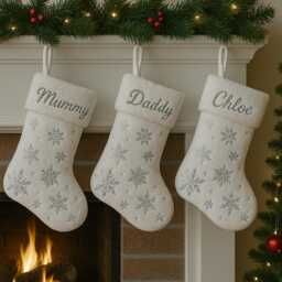 Personalised Stockings White Foil Printed Snowflakes Fluffy Christmas Gifts - Night Before Christmas, Eve