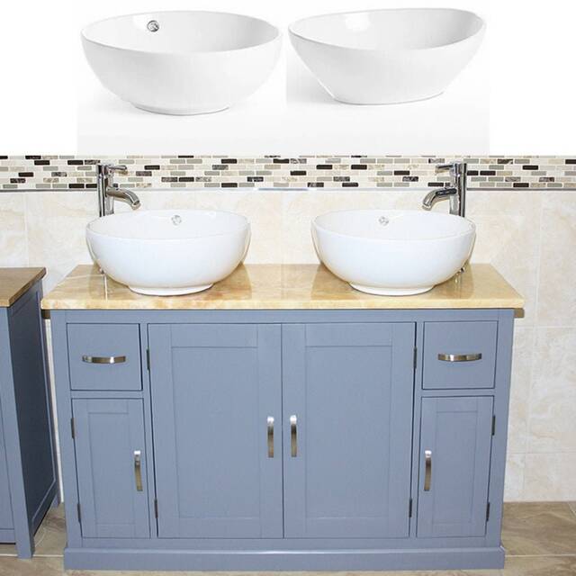 Double Bathroom Vanity Unit - Grey Painted Golden Onyx Top & Ceramic Basin Set 402Ggocbcx2 - image 1