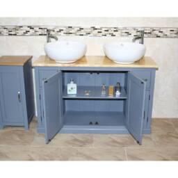 Double Bathroom Vanity Unit - Grey Painted Golden Onyx Top & Ceramic Basin Set 402Ggocbcx2 - thumbnail 3