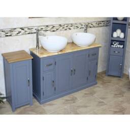 Double Bathroom Vanity Unit - Grey Painted Golden Onyx Top & Ceramic Basin Set 402Ggocbcx2 - thumbnail 2