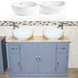 Double Bathroom Vanity Unit - Grey Painted Golden Onyx Top & Ceramic Basin Set 402Ggocbcx2