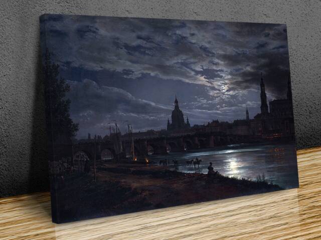 Johan Christian Dahl, View Of Dresden By Moonlight , Wall Hangings, Art, Canvas Print Art Framed - image 1