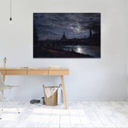 Johan Christian Dahl, View Of Dresden By Moonlight , Wall Hangings, Art, Canvas Print Art Framed - thumbnail 3