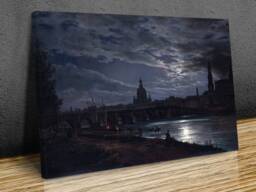 Johan Christian Dahl, View Of Dresden By Moonlight , Wall Hangings, Art, Canvas Print Art Framed - thumbnail 1