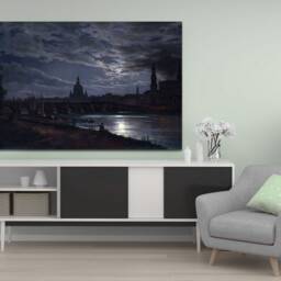 Johan Christian Dahl, View Of Dresden By Moonlight , Wall Hangings, Art, Canvas Print Art Framed - thumbnail 2