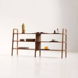 Mid Century Bookcase, Wide Century Modern Bookcase, Custom Walnut Home Office, Ladder Bookshelf - thumbnail 1
