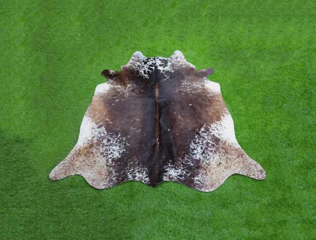 Tricolor Cowhide Rugs, Brown & White Genuine Skin Hair On Brindle Area Rugs For Western Home Decor - image 1
