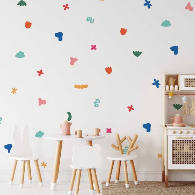 Colorful Wall Decals, Abstract Modern Decor, Shapes Stickers, Fun Kid Toddler Room Playroom Decals - image 1
