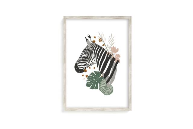 Jungle Zebra Print - Tropical Giraffe, Botanical Animal Print, Leaves, Wild Child, Animal, Safari Bedroom, Boho Wall Art - image 1