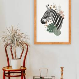 Jungle Zebra Print - Tropical Giraffe, Botanical Animal Print, Leaves, Wild Child, Animal, Safari Bedroom, Boho Wall Art - thumbnail 2