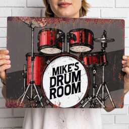 Personalised Drum Room Sign - Custom Metal Music Studio Decor Drummer Practice Art in A5, A4, A3 - thumbnail 3