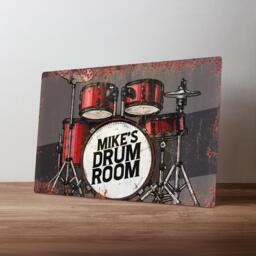 Personalised Drum Room Sign - Custom Metal Music Studio Decor Drummer Practice Art in A5, A4, A3 - thumbnail 1