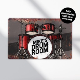 Personalised Drum Room Sign - Custom Metal Music Studio Decor Drummer Practice Art in A5, A4, A3 - thumbnail 2
