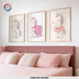 Nursery Unicorn Print Set - 3 Posters - Girls Bedroom Prints Rainbow Unicorns Wall Art Decor - thumbnail 2