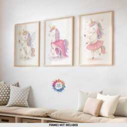 Nursery Unicorn Print Set - 3 Posters - Girls Bedroom Prints Rainbow Unicorns Wall Art Decor - thumbnail 1