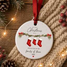 Our First Christmas As A Family Ornament Personalised Of Three Bauble - Ceramic Decoration New Baby & Pet Keepsake Gift - thumbnail 4