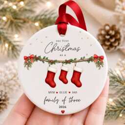 Our First Christmas As A Family Ornament Personalised Of Three Bauble - Ceramic Decoration New Baby & Pet Keepsake Gift - thumbnail 3