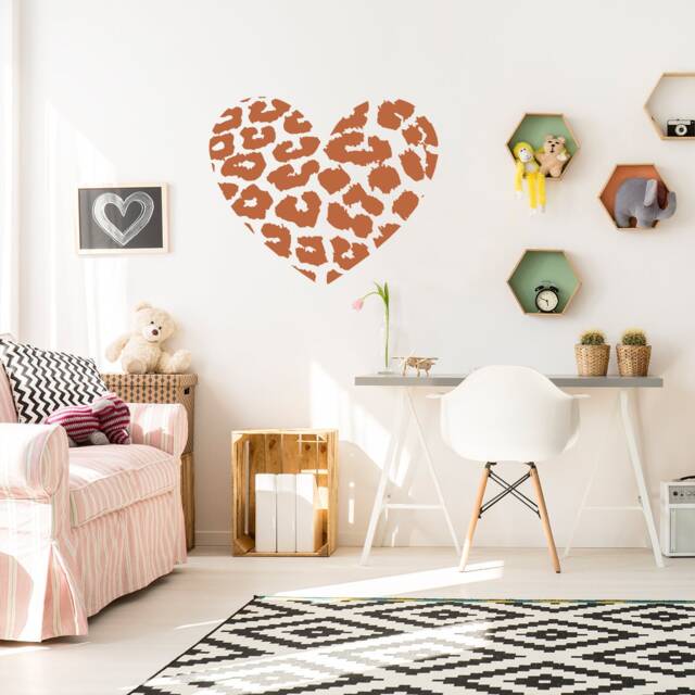 Leopard Heart Wall Sticker - Art Print Texas Vinyl Decal Room Love Decor Pink Stickers Jaguar Wild Skin Removable Bedroom Large Decals - image 1