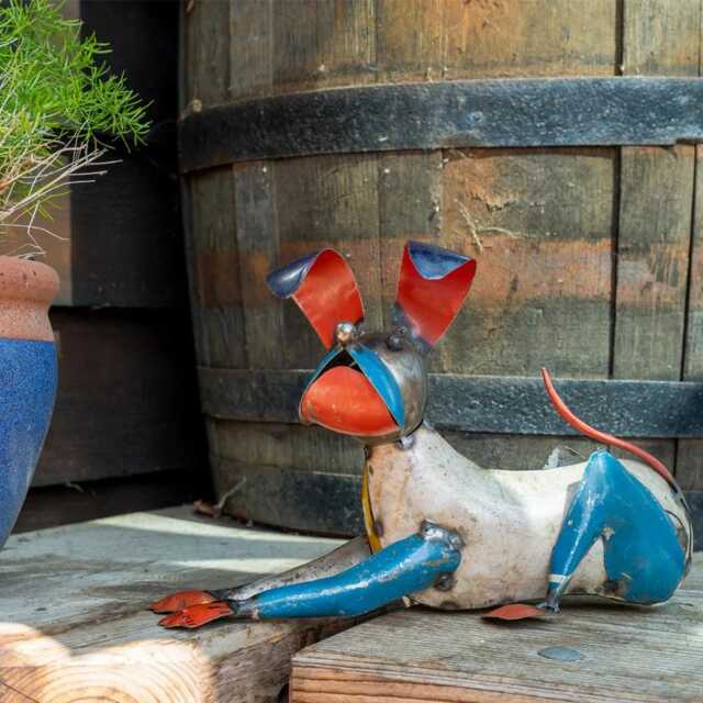 Upcycled Tin Lying Dog Sculpture - Handcrafted Recycled Metal Art - image 1