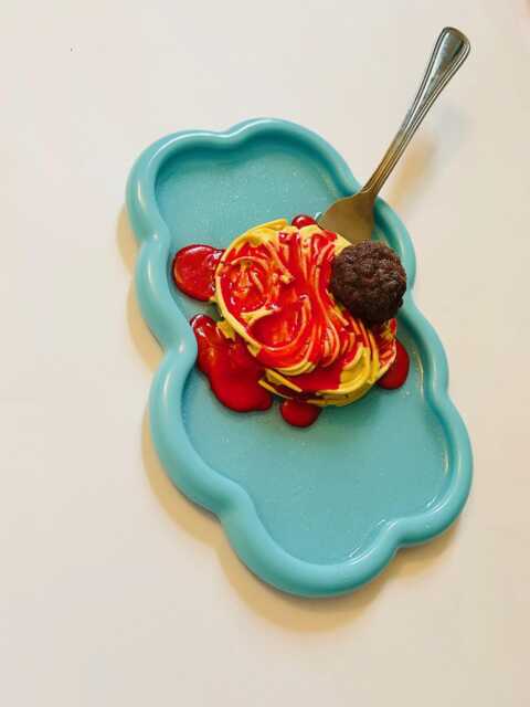 Spaghetti & Meatball Wavy Wall Art/ Dopamine Decor/ Maximalist Fake Food/ Food Pop Sculpture/ Funky Gift Idea - image 1